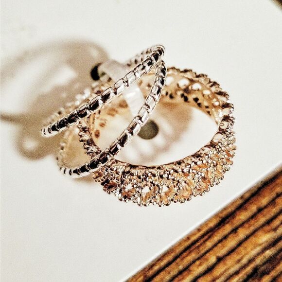 Silver and Rose Gold Ring Set - Picture 2 of 5